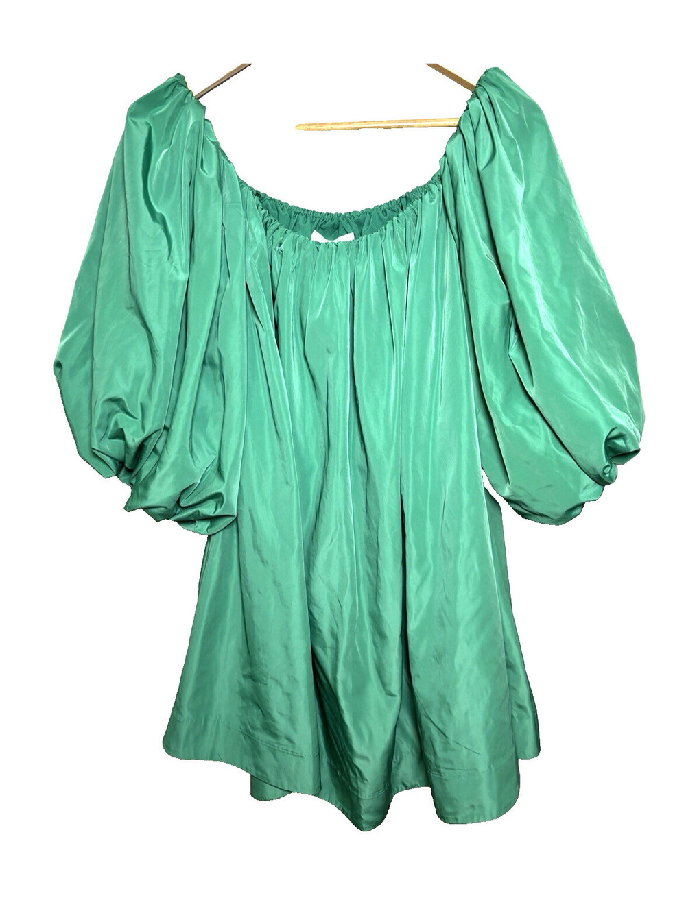Anthropologie Mare Mare Off The Shoulder Puff Sleeve Green Mini Dress Size Med